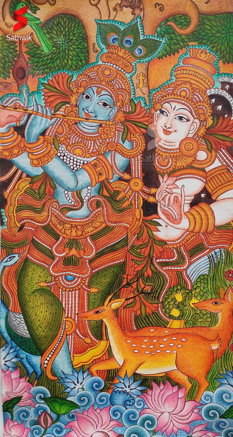Lord Krishna Radha Traditional Kerala Mural Painting – Sathwik ...